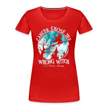 Krebshexe Teal White Gebärmutterhalskrebs - Frauen Premium Bio T-Shirt - Rot - Vorne - Mia (176cm)