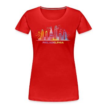 Philadelphian Skyline Philadelphia - Frauen Premium Bio T-Shirt - Rot - Vorne - Mia (176cm)