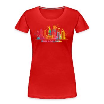 Philadelphian Skyline Philadelphia - Frauen Premium Bio T-Shirt - Rot - Vorne - Mia (176cm)
