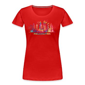 Philadelphian Skyline Philadelphia - Frauen Premium Bio T-Shirt - Rot - Vorne - Mia (176cm)