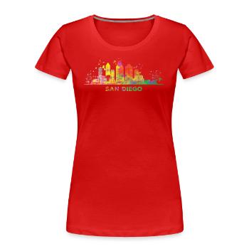 San Diegan Skyline San Diego - Frauen Premium Bio T-Shirt - Rot - Vorne - Mia (176cm)
