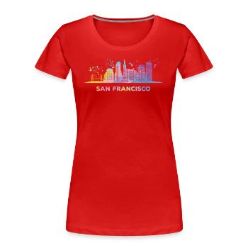 San Franciscans Skyline San Francisco - Frauen Premium Bio T-Shirt - Rot - Vorne - Mia (176cm)