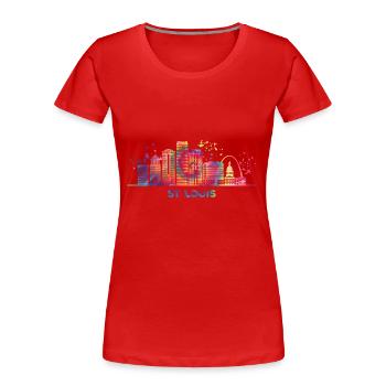 St. Louisian Skyline St. Louis - Frauen Premium Bio T-Shirt - Rot - Vorne - Mia (176cm)
