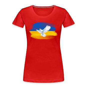 Solidarität und eine Friedenstaube für die Ukraine - Frauen Premium Bio T-Shirt - Rot - Vorne - Mia (176cm)