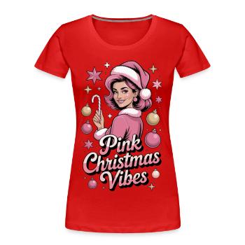 Pink Christmas Vibes Mrs Claus Shirt - Women's Premium Organic T-Shirt - red - Front - Mia (176cm)