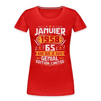 Rétro Cadeau D'anniversaire 65 Ans Janvier 1958 - T-shirt bio Premium Femme - rouge - Devant - Mia (176cm)
