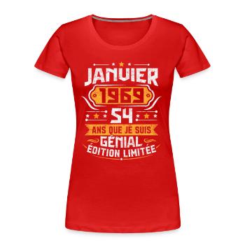 Rétro Cadeau D'anniversaire 54 Ans Janvier 1969 - T-shirt bio Premium Femme - rouge - Devant - Mia (176cm)