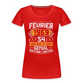 Rétro Cadeau D'anniversaire 54 Ans Février 1969 - T-shirt bio Premium Femme - rouge - Devant - Mia (176cm)
