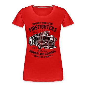FIRE FIGHTERS - Feuerwehr Truck Shirt Motiv - Frauen Premium Bio T-Shirt - Rot - Vorne - Mia (176cm)