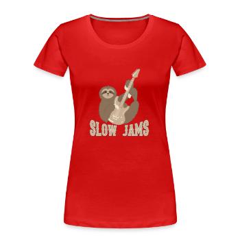 Slow Jams - fun bass guitar sloth gift - Frauen Premium Bio T-Shirt - Rot - Vorne - Mia (176cm)