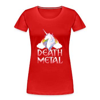 Death Metal - magical rainbow unicorn - Women's Premium Organic T-Shirt - red - Front - Mia (176cm)