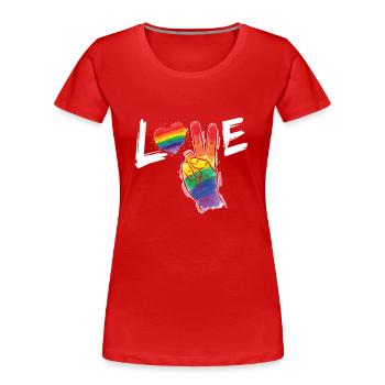 Love & Peace - gay pride gender - T-shirt bio Premium Femme - rouge - Devant - Mia (176cm)