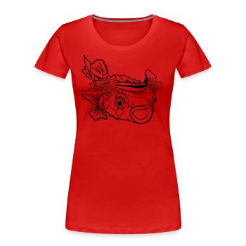 Symbiose entre poissons-globes, poissons-hérissons et labres nettoyeurs - T-shirt bio Premium Femme - rouge - Devant - Mia (176cm)