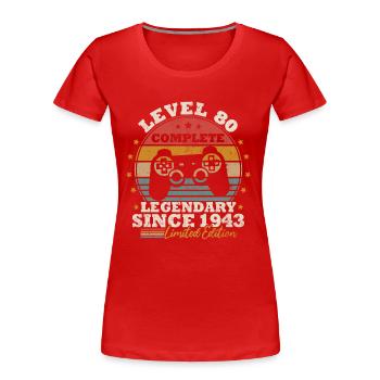 Level 80 freigeschaltet - Frauen Premium Bio T-Shirt - Rot - Vorne - Mia (176cm)