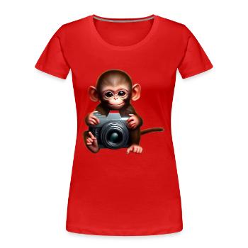 Petit Singe avec appareil photo - Photographe Monkey - T-shirt bio Premium Femme - rouge - Devant - Mia (176cm)