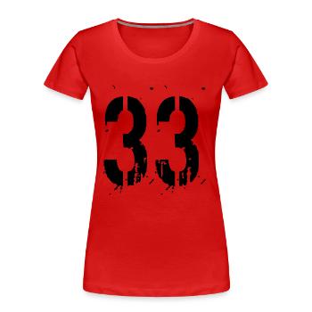 33 Nombre 33 - T-shirt bio Premium Femme - rouge - Devant - Mia (176cm)