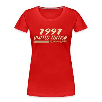 1991 Geburtstagsgeschenkidee 1991 - Frauen Premium Bio T-Shirt - Rot - Vorne - Mia (176cm)