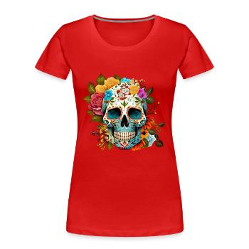 Fleurs de crâne colorées - T-shirt bio Premium Femme - rouge - Devant - Mia (176cm)