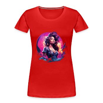 Beautiful woman by the sea in pin-up style - Women's Premium Organic T-Shirt - red - Front - Mia (176cm)