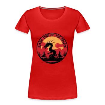 2024 Jahr des Drachen Silvester Geschenkidee - Frauen Premium Bio T-Shirt - Rot - Vorne - Mia (176cm)
