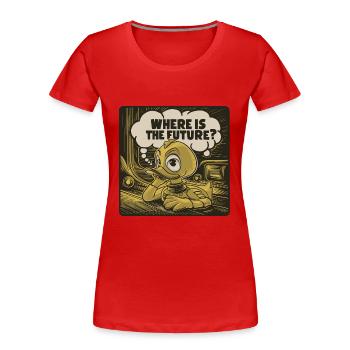 Nachdenkliche Gelbe Plastikente Ente - Frauen Premium Bio T-Shirt - Rot - Vorne - Mia (176cm)