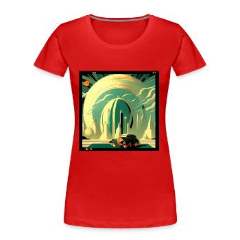 Nostalgische Zukunft - Frauen Premium Bio T-Shirt - Rot - Vorne - Mia (176cm)