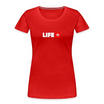 La vie avec des kanji japonais en blanc avec rouge - T-shirt bio Premium Femme - rouge - Devant - Mia (176cm)