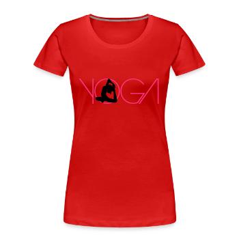 Logo de femme texte exercice de Yoga - T-shirt bio Premium Femme - rouge - Devant - Mia (176cm)