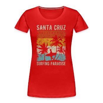 Retro Santa Cruz California Surf T-Shirt Santa Cruz - Frauen Premium Bio T-Shirt - Rot - Vorne - Mia (176cm)