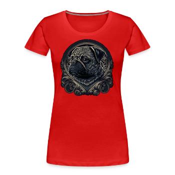 Small pug with ornaments - Women's Premium Organic T-Shirt - red - Front - Mia (176cm)