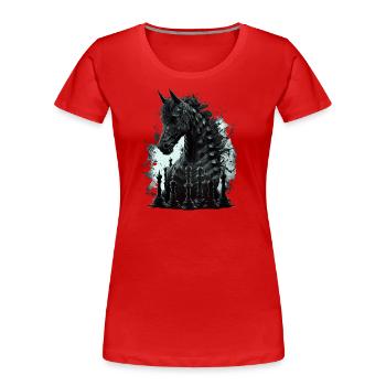 Springer Schach Pferd - Frauen Premium Bio T-Shirt - Rot - Vorne - Mia (176cm)