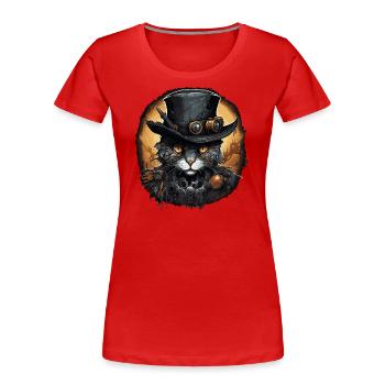 Chat steampunk - T-shirt bio Premium Femme - rouge - Devant - Mia (176cm)