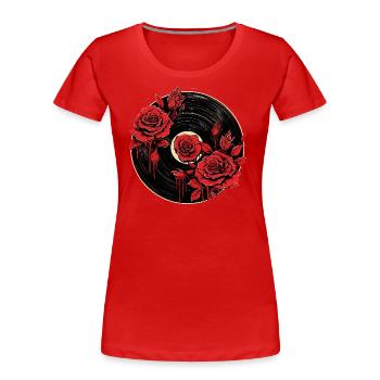 L’amour des disques vinyles - T-shirt bio Premium Femme - rouge - Devant - Mia (176cm)