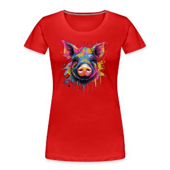 Lustiges Ferkel - Frauen Premium Bio T-Shirt - Rot - Vorne - Mia (176cm)