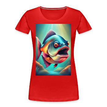Wütend aussehender Piranha-Fisch - Frauen Premium Bio T-Shirt - Rot - Vorne - Mia (176cm)