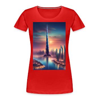 Large skyscraper in a city - Women's Premium Organic T-Shirt - red - Front - Mia (176cm)