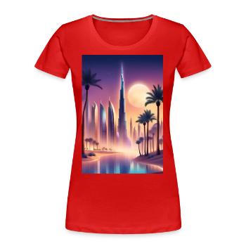 De grands palmiers et de grands immeubles de grande hauteur - T-shirt bio Premium Femme - rouge - Devant - Mia (176cm)