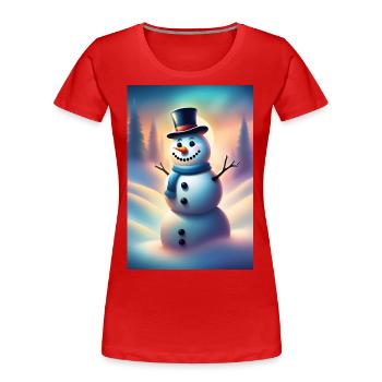 Bonhomme de neige hivernal heureux - T-shirt bio Premium Femme - rouge - Devant - Mia (176cm)
