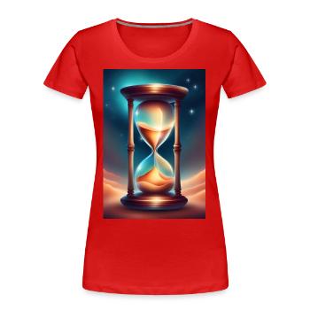 Eine Sanduhr auf einem Wüstensand - Frauen Premium Bio T-Shirt - Rot - Vorne - Mia (176cm)