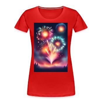 Feu d’artifice scintillant et coloré - T-shirt bio Premium Femme - rouge - Devant - Mia (176cm)