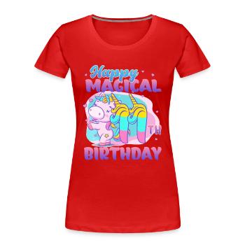 Joyeux 11ème anniversaire Unicorn Pony - T-shirt bio Premium Femme - rouge - Devant - Mia (176cm)