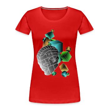 Roboter mit Würfeln bunt - Frauen Premium Bio T-Shirt - Rot - Vorne - Mia (176cm)