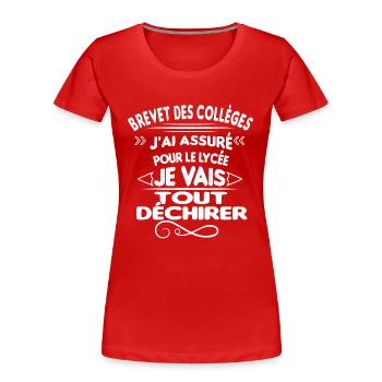 Brevet des Collèges BDC Révision Troisième entrée - T-shirt bio Premium Femme - rouge - Devant - Mia (176cm)