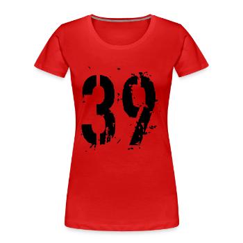 39 Nombre 39 - T-shirt bio Premium Femme - rouge - Devant - Mia (176cm)