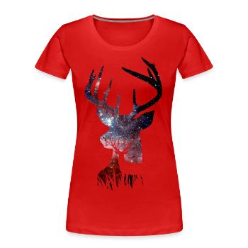 Hirsch Galaxie Nebel - Frauen Premium Bio T-Shirt - Rot - Vorne - Mia (176cm)