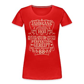 Geburtstagsgeschenk Geboren 1935 88 Jahre - Frauen Premium Bio T-Shirt - Rot - Vorne - Mia (176cm)