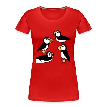 Family of Puffins - Women's Premium Organic T-Shirt - red - Front - Mia (176cm)