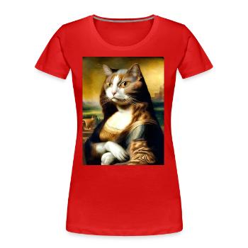 Meow Lisa Funny Cat Parodie de la Joconde - T-shirt bio Premium Femme - rouge - Devant - Mia (176cm)