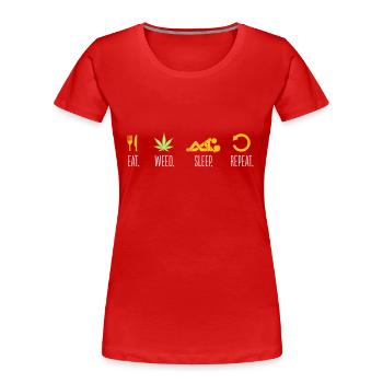 Cannabis Eat Sleep Weed Repeat Gras Marihuana Dope - Frauen Premium Bio T-Shirt - Rot - Vorne - Mia (176cm)