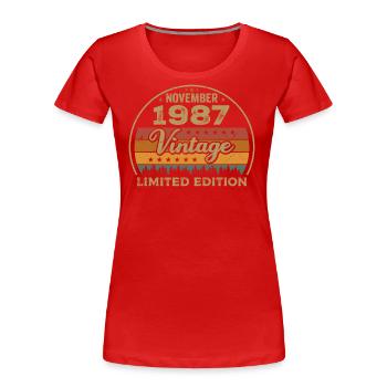 Novembre 1987 - Cadeau d’anniversaire Novembre 1987 - T-shirt bio Premium Femme - rouge - Devant - Mia (176cm)